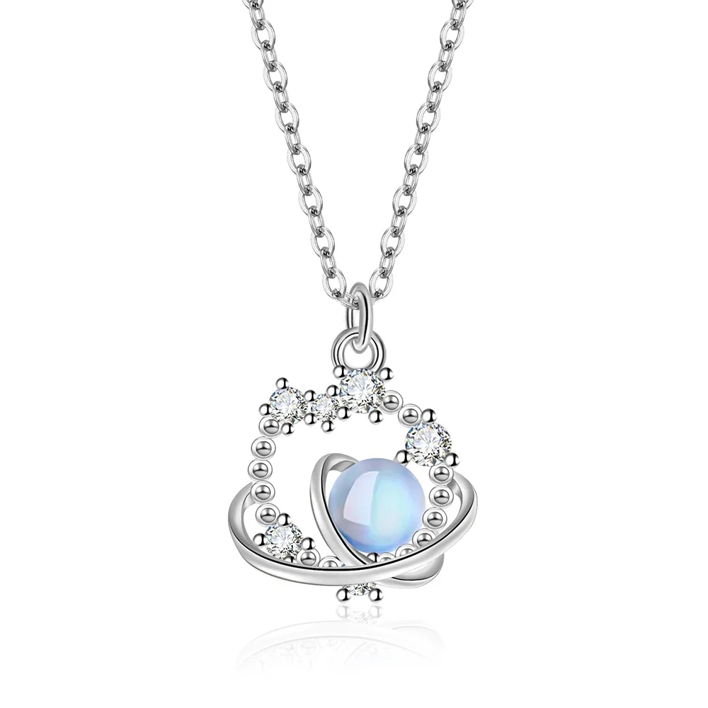 925 فضة قلادة نجمة Moonstone قلادة السيدات أزياء بسيطة عيد ميلاد حزب الزفاف الذكرى مجوهرات هدية #5