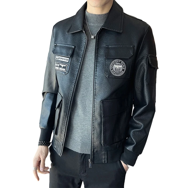 High Quality Leather Jacket Men Spring Autumn New Black Jackets Motorcycle Lmitation Leather Large Size Loose Coat Man