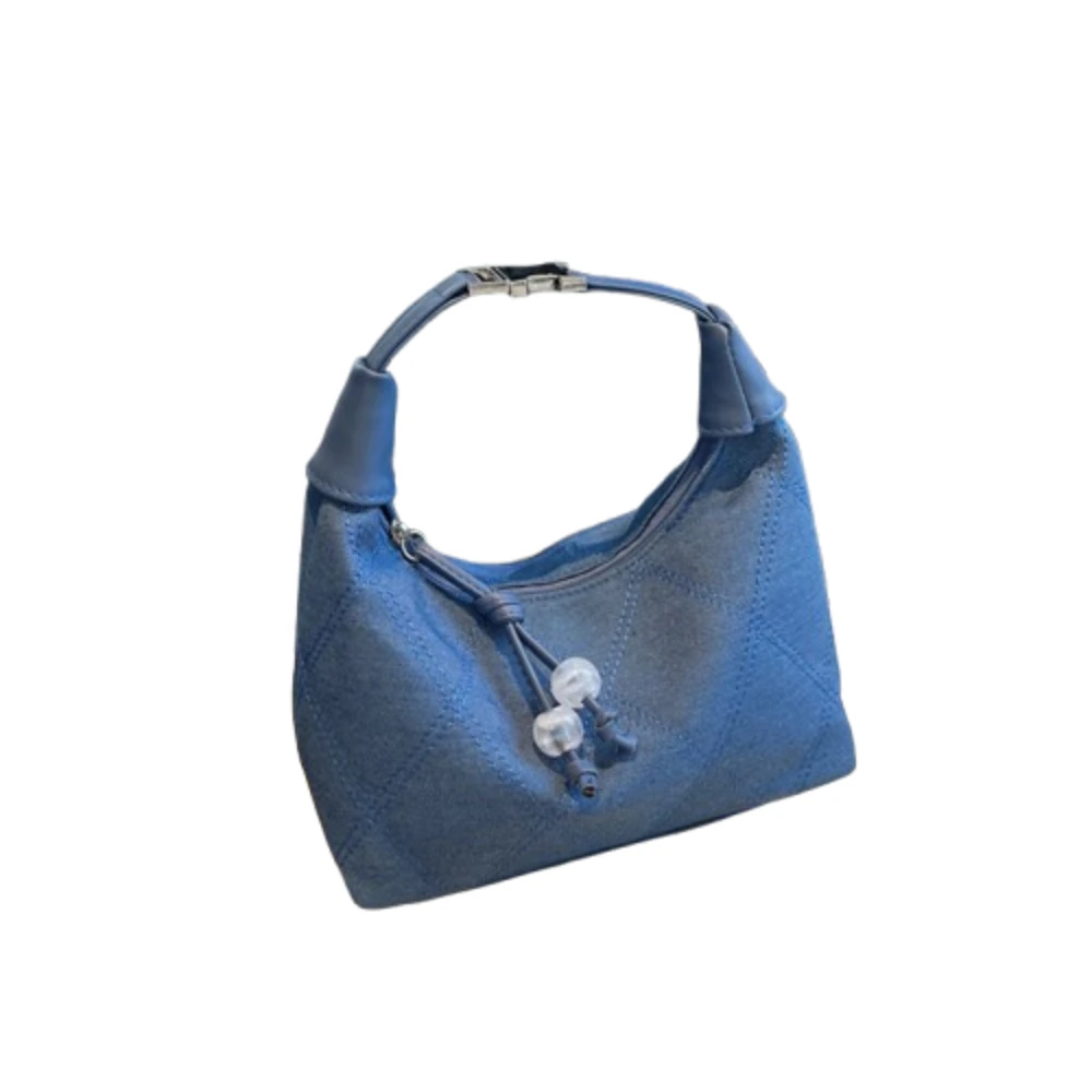 

Dual Use Embroidered Shoulder Bag Rhombus Korean Style Soft Denim Handbag Zipper Adjustable Commuting Crossbody Bag Travel