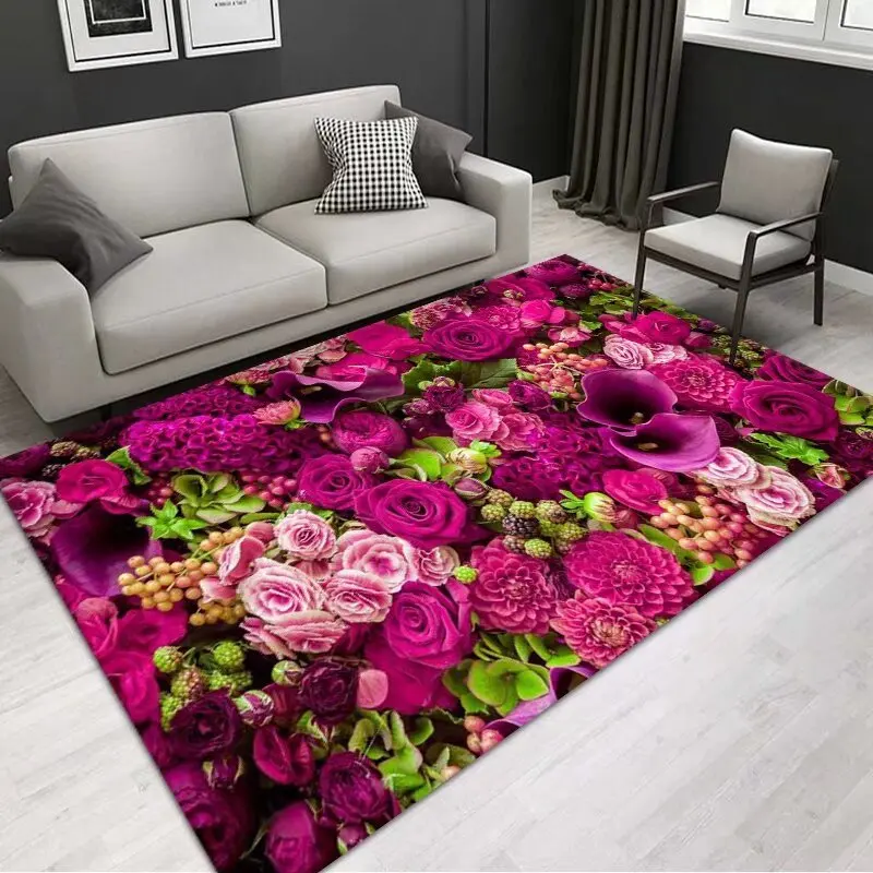 

Современный нескользящий ковер для ванной комнаты, розовый цветочный дизайн, моющееся украшение для комнаты, эстетический большой ковер для гостиной, коврик для входной двери