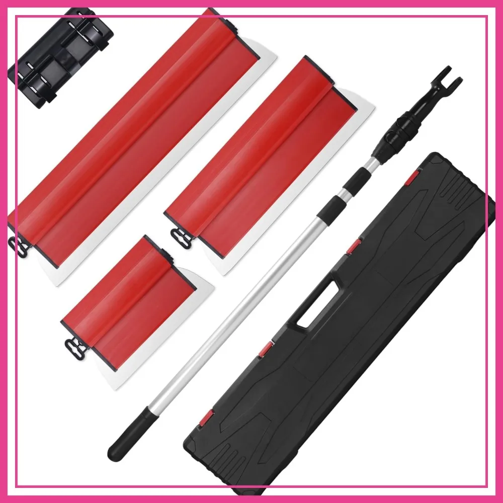 

Drywall Skimming Blade Set: 10"+24"+32" Blades & 33"-77" Extension Handle with Portable Case, Stainless Steel Smoothing Spatula for Large Areas