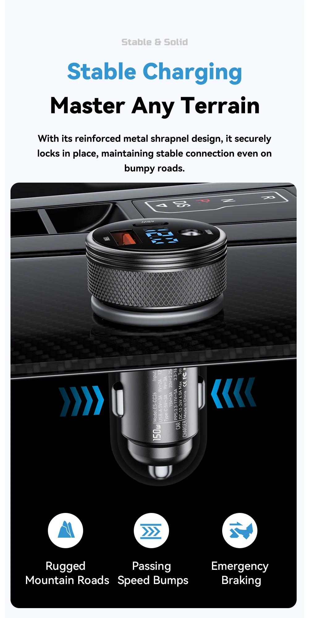 Essager 150W USB-Autoladegerät für Xiaomi iPhone Samsung Laptops Tabet PD 3.0 Schnellladung USB Typ C Digitalanzeige Autoladegerät – Detail 9
