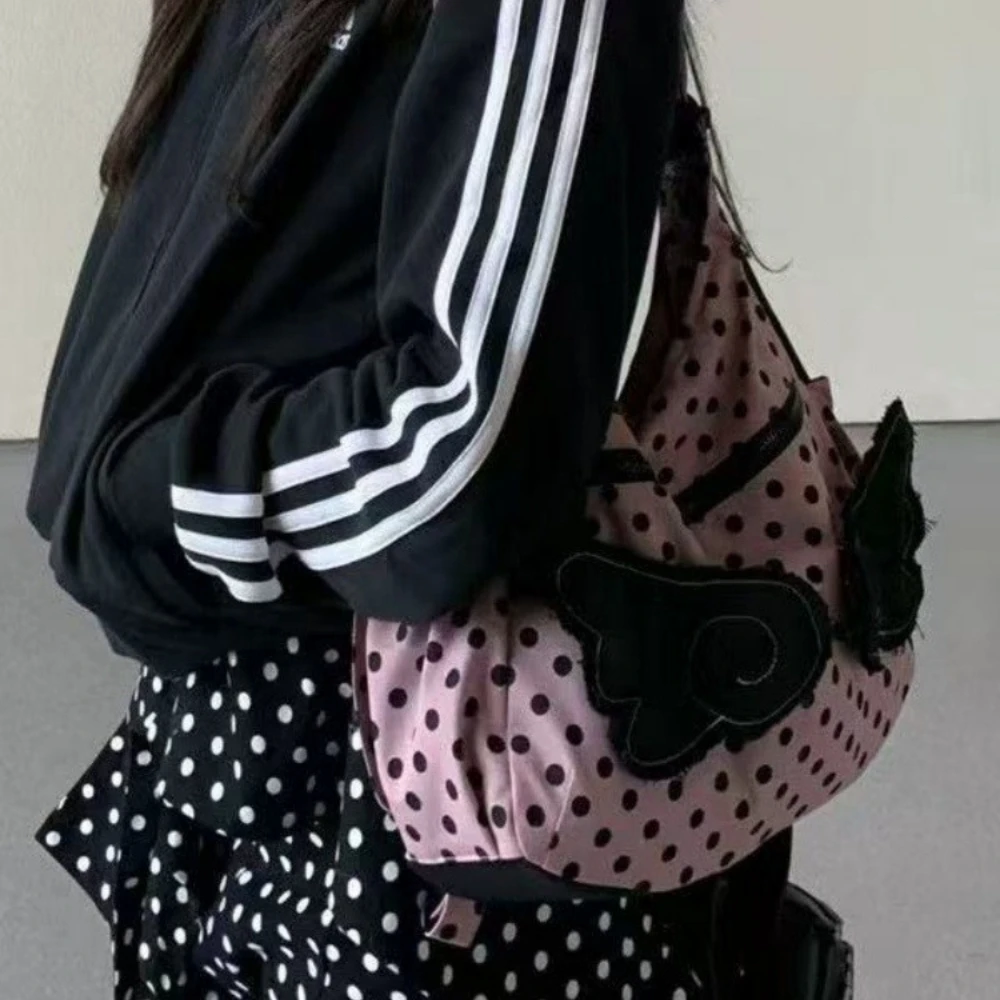 

Wings Design Y2k Shoulder Bag Girls Polka Dot Korean Crossbody Bag Women High Capacity Tote Bag New Fashion Commuter Backpack