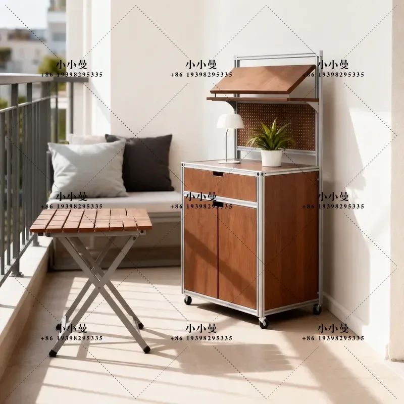 North American Black Walnut Solid Wood Dining Side Cabinet with Foldable Table Integrated Multi-functional Storage for Small