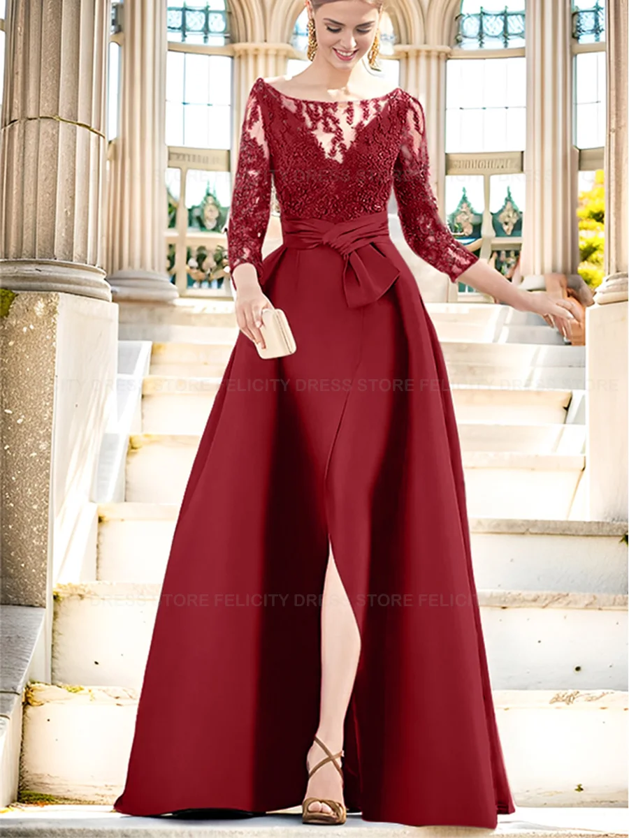 Exquisite Mother of the Bride Dresses 2023 A-Line Illusion Formal Wedding Guest Dress Split Front Customized Vestidos de Gala