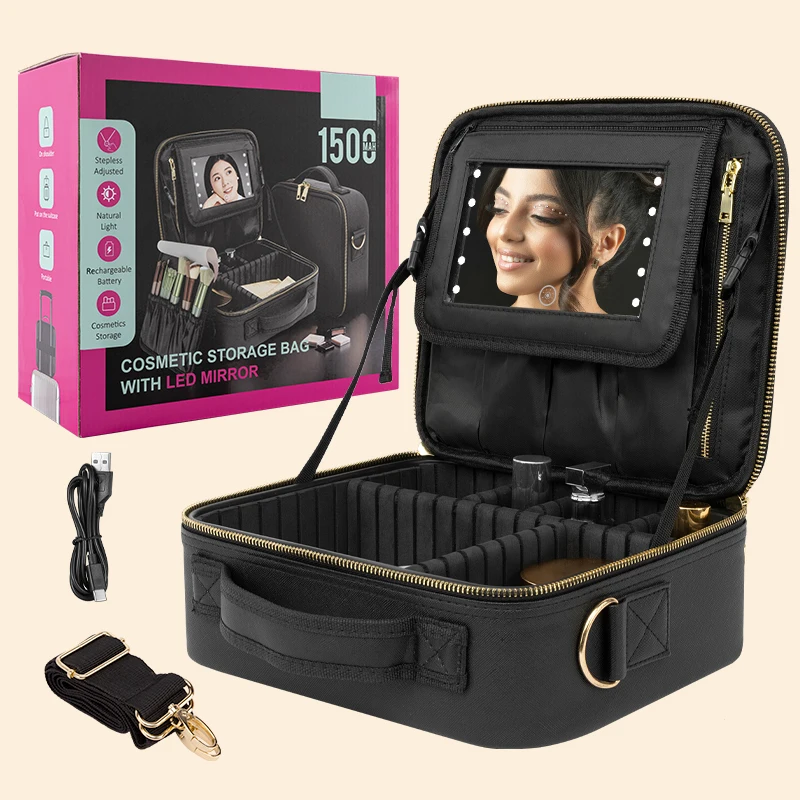 

Портативное зеркало для макияжа с 10 светодиодами и аккумулятором 1500 мАч, косметическое зеркало дневного света 6000 К, конструкция из АБС-пластика и стекла (черный) ​