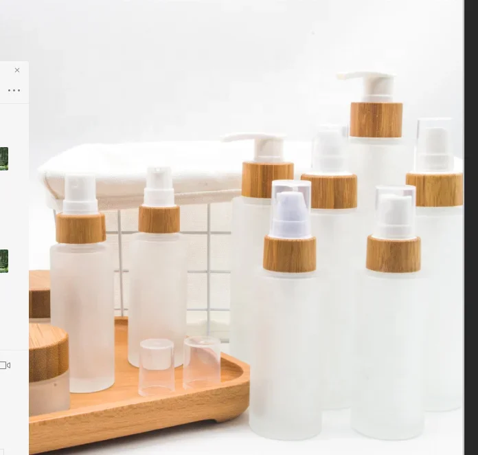 

Frosted Glass Bamboo Pump Lotion Bottles Toning And Moisturizing Press Refillable Bottle Jar Vial with Bamboo wooden Cap Lid