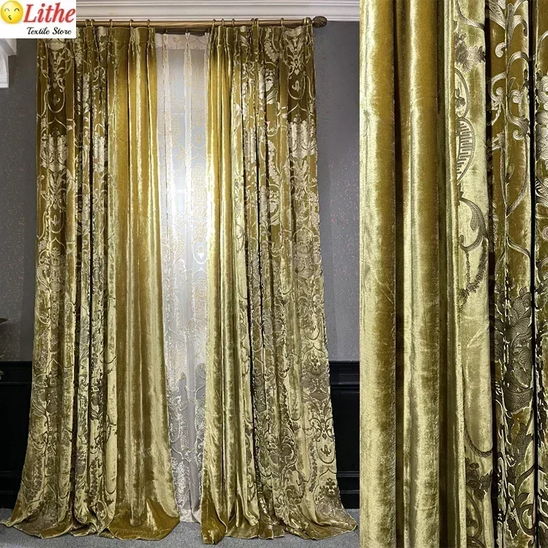 

Luxury Velour Curtains for Living Room Anti-cold Insulating Thermal Bedroom Set Tulle Blackout Hall Gold Decor 1pc