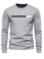 Men's 100% pure cotton summer loose comfortable casual  PARIS print large round neck long sleeve T-shirt top