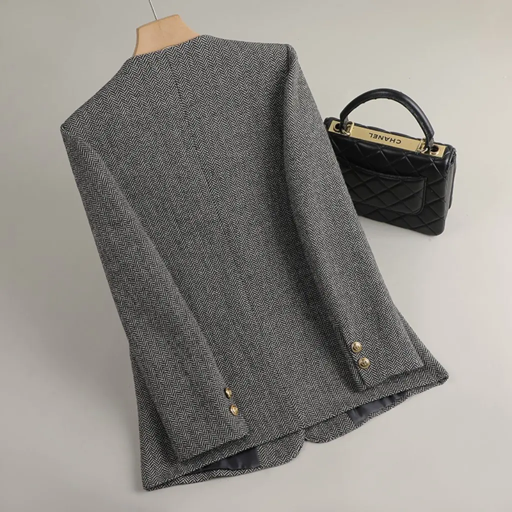 

Женский облегающий пиджак без воротника, элитный элегантный повседневный топ на весну и осень