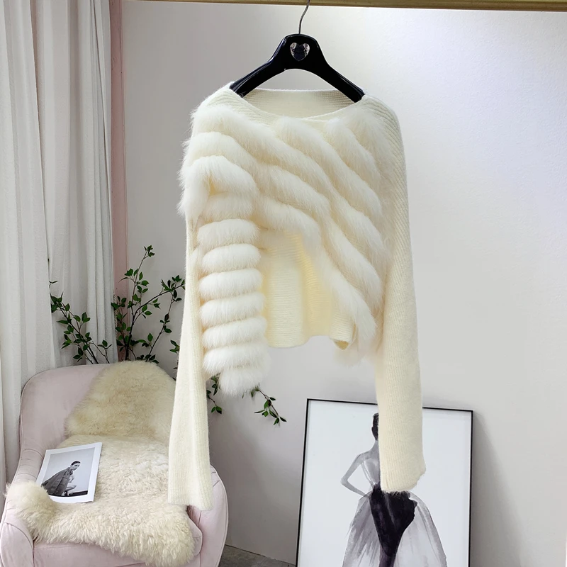 New Fall/Winter 2022 women's knitwear smock high-waisted sweater Fox fur cape coat