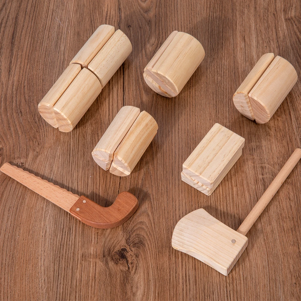 Wooden Chopping Blocks Toy Set Axe and saw chop through blocks Kids play happy little carpenters