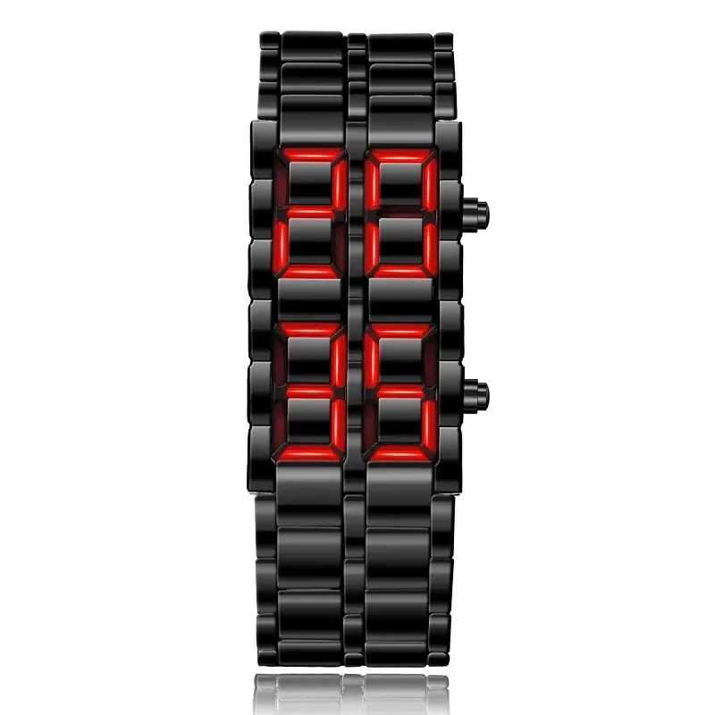 Fashion Red Led Display Digital Electronic Lava Stainless Steel Men Women\'s Wristwatch Relojes Rectangle Wristwatch Cool Clock