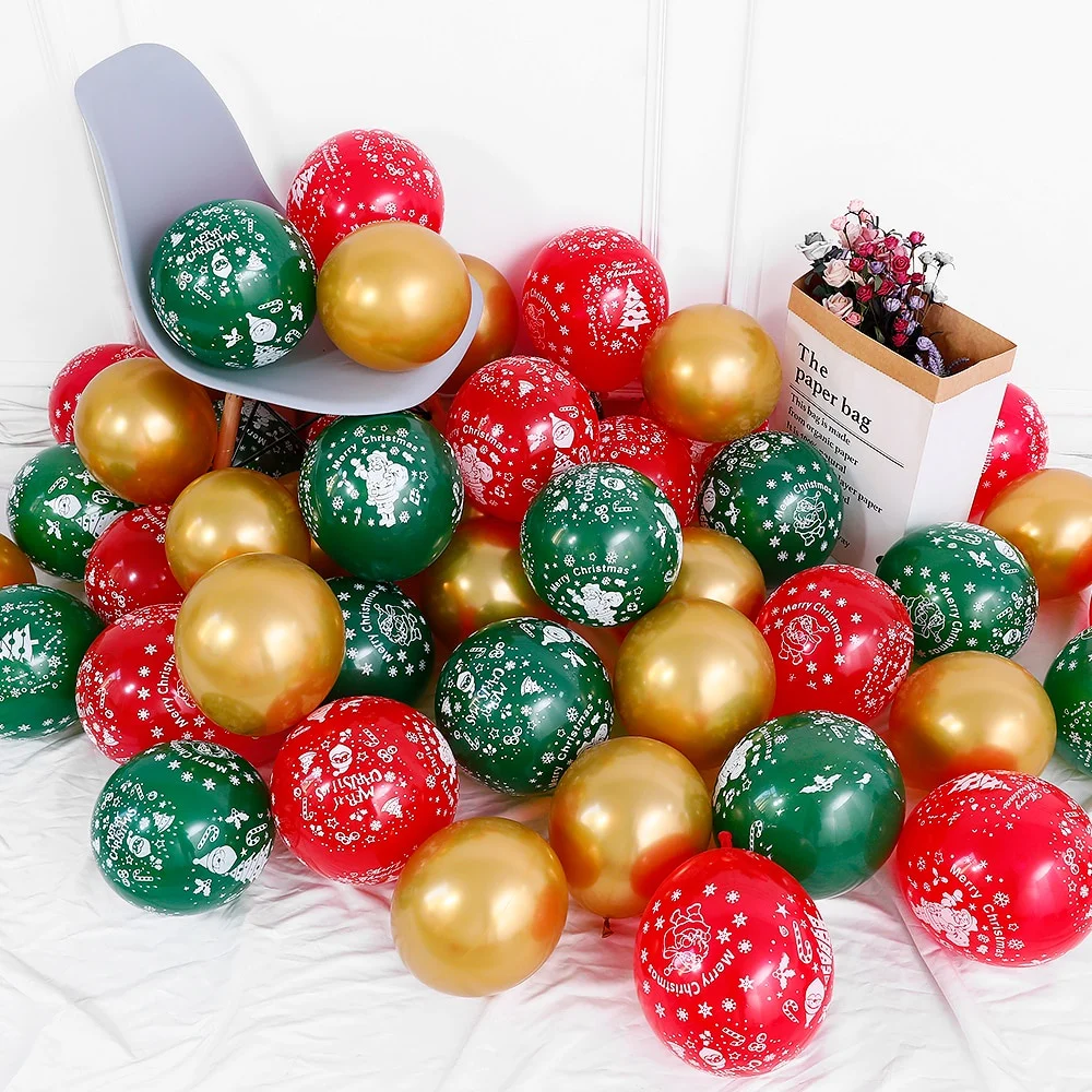 15/30 قطعة بالونات عيد الميلاد مجموعة 12in الأحمر والأخضر المطبوعة بالونات اللاتكس الزخرفية عطلة بالونات لعيد الميلاد ديكور حفلة #3