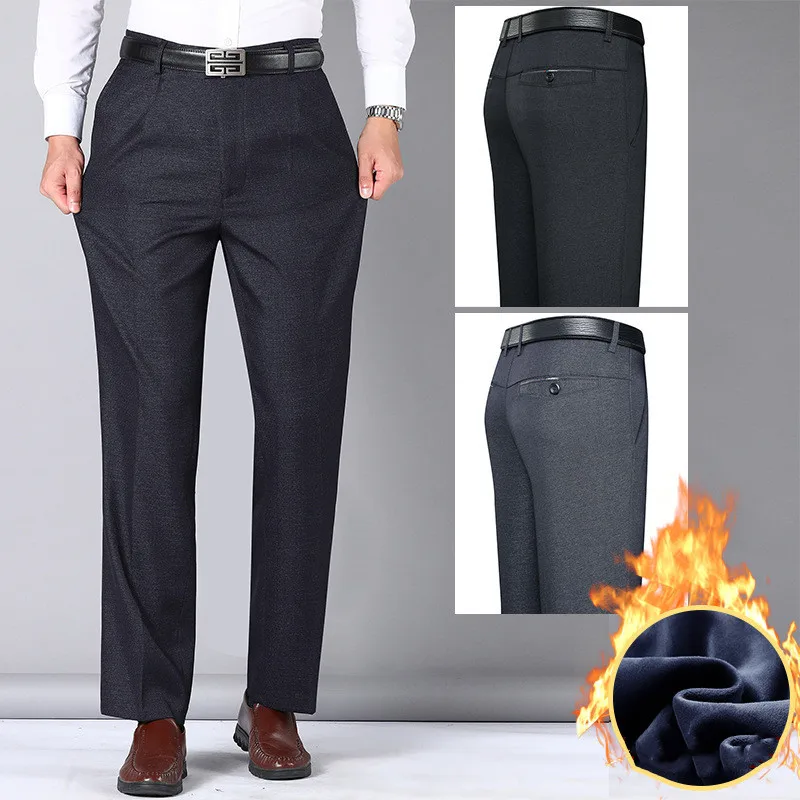 MRMT 2024 Brand New Men's Plus Cashmere Morning Casual Pants Thin Formal Suit Trousers Thick Men's Straight Casual Pants