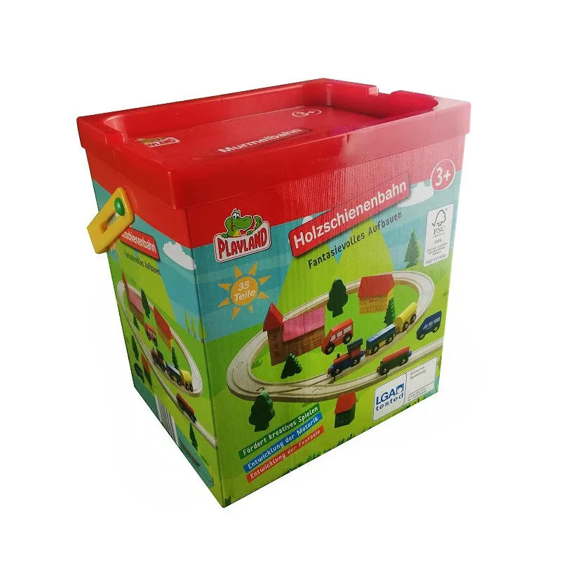 TOPMAYA Rail magnetische houten trein+scène+set geassembleerde speelgoedauto voor kinderen, compatibel met track PD75