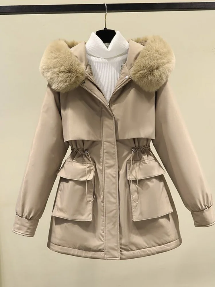Parkas Unisex Womens Fall O-Neck Multi-Pockets Teens Flap Buttoned Lady's Feminino Decorative Fur Nylon Thicken Splice Round Hot