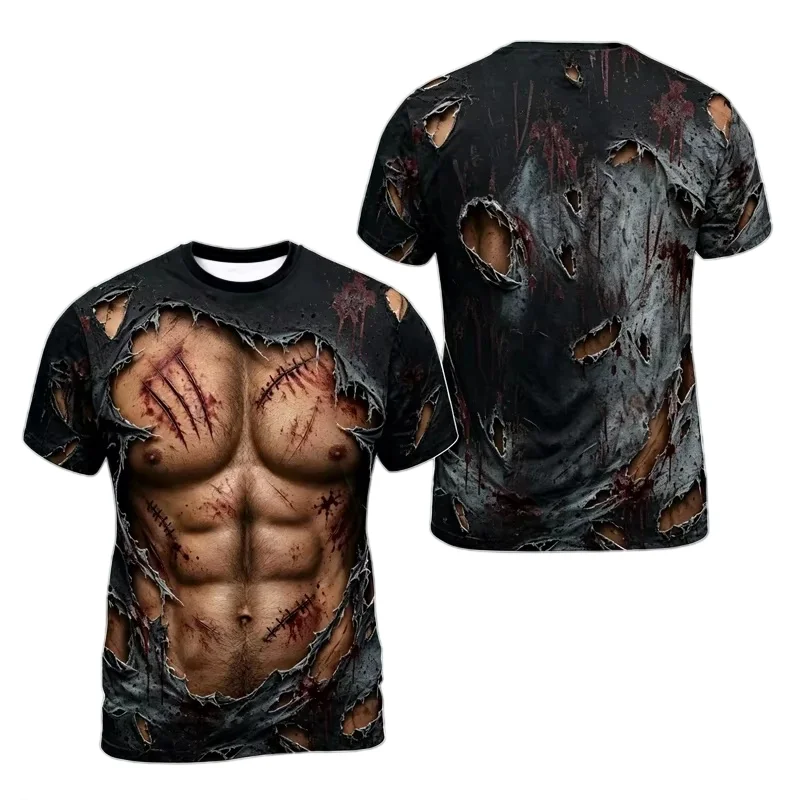 2026 Halloween zombies belly 3D printed T-shirt Men's and Women's Breathable Quick Drying Festival Short Sleeved Tops