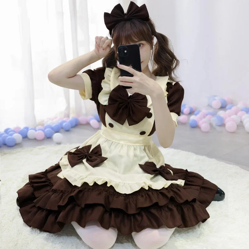 

Maid Dress Plus Size 4XL Woman Kawaii Lolita Maid Dress Casual Men Maid Outfits Cosplay Uniforms Japanese Maiddress Brown Bow