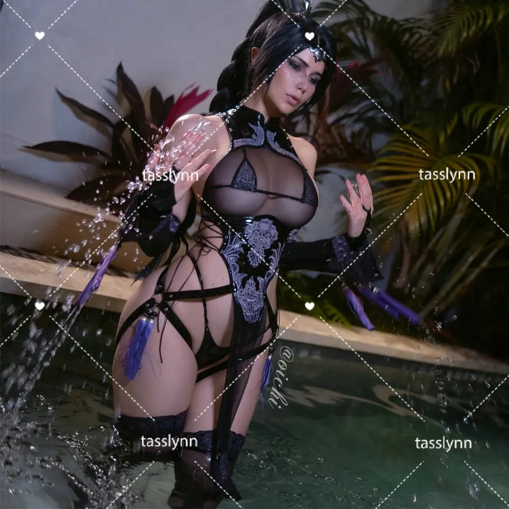 

Game Baldurs Gate Linda Cosplay Costume Game Girl Rpg Dark Reign Ninja Shadow Patent Leather Outfit with Tassel Cosplay Bodysuit