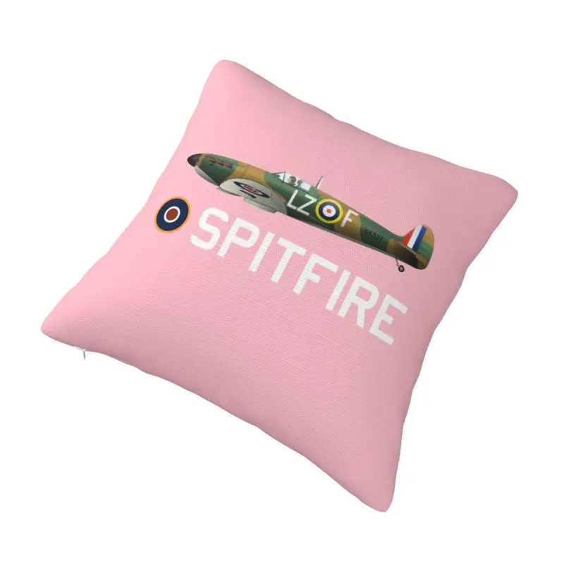 Custom Spitfires Throw Pillow Covers WW2 War Fighter Aircraft Plane Airplane British Cushion Cover Decoration Salon Square