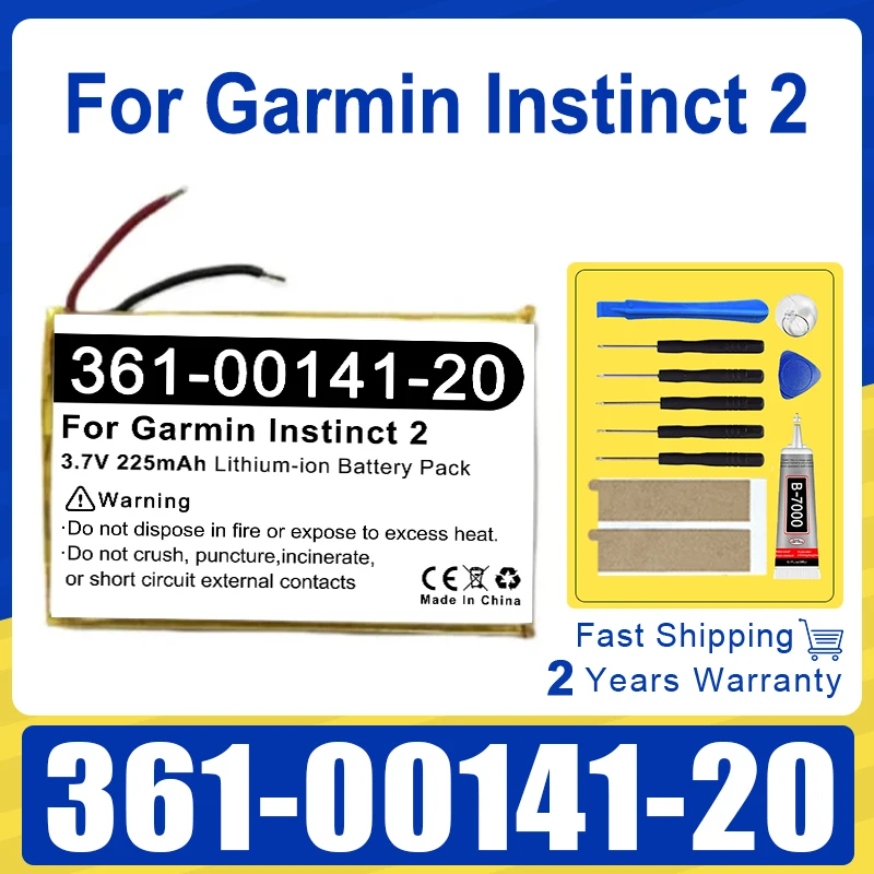 225mAh 361-00141-20 For Garmin Instinct 2 Solar Rechargeable Watch Batteries + Tools