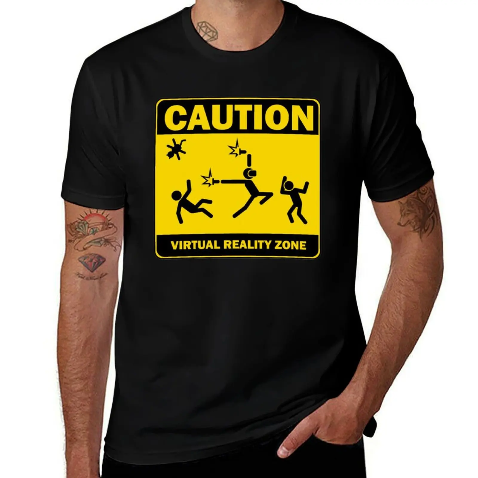 Caution! Virtual Reality Zone! T-Shirt Casual Basic Short Sleeve T-Shirt