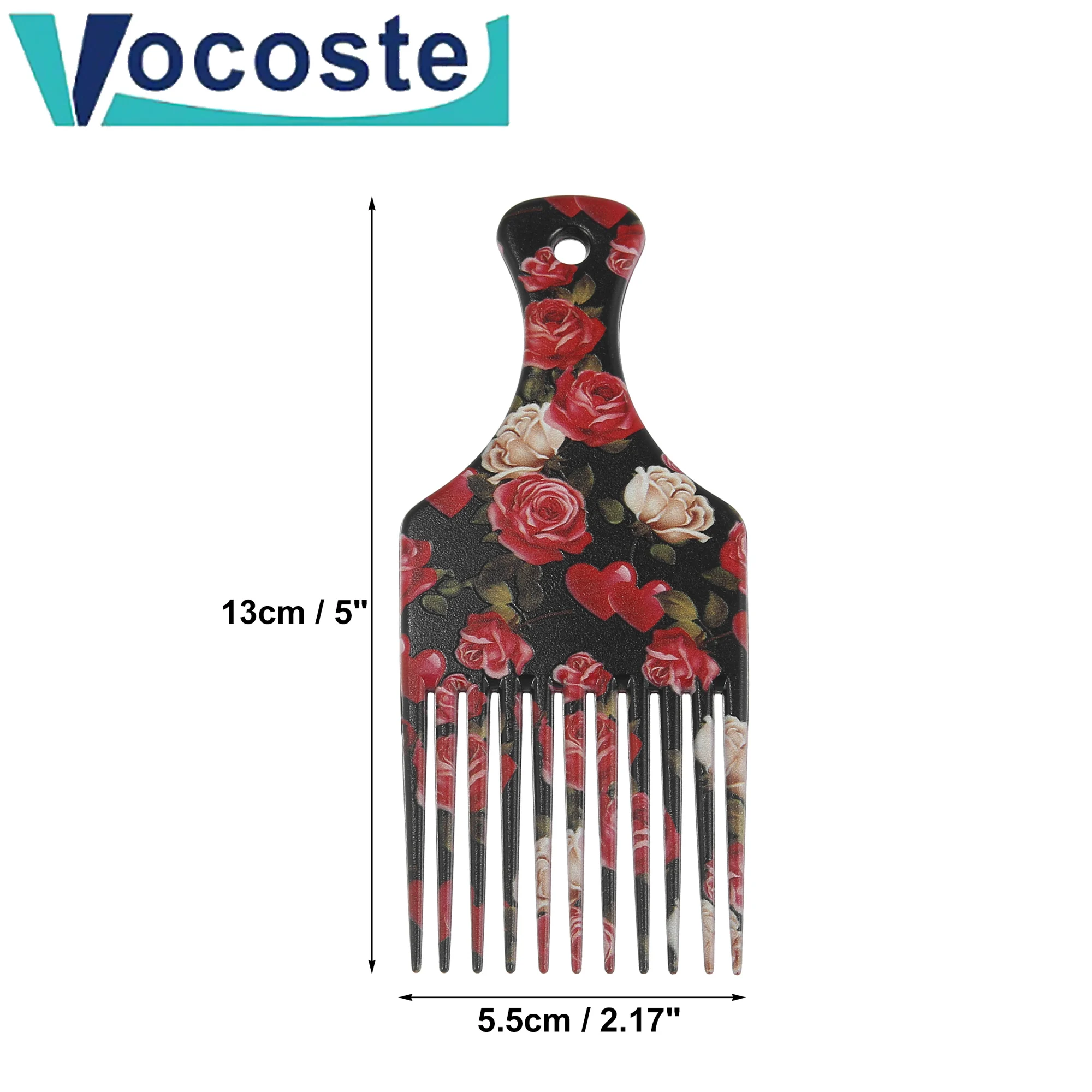 VOCOSTE 5-7.5 Inch Wide Teeth Brush Pick Comb Fork Hair brush Insert Comb Gear Flower Pattern For Men Curly Afro Styling Tools