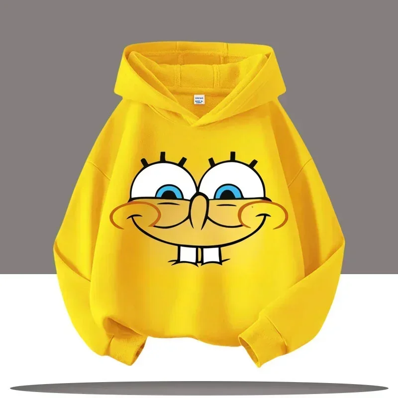 Neue süße Cartoon SpongeBob SquarePants Herbst- und Wintermode, niedliche Jungen- und Mädchen-Kapuzenpullover für den täglichen Ausflug, warme Kinderpullover – Detail 4