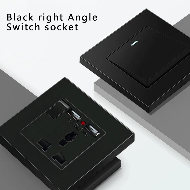 

TV computer switch 86mm*86mm, Black 1/2/3Gang 1/2 Way Push Button Mechanical Wall Light Switch 16A Wall Power Switch 250V