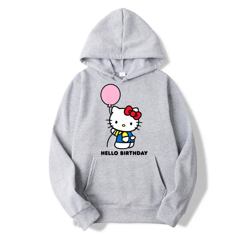 

Толстовка с капюшоном Hello Kitty на день рождения, Модный свитшот большого размера с мультяшным рисунком, топы, пуловер на весну и осень