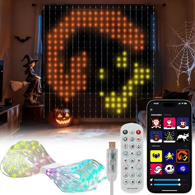 400LED Smart Curtain Fairy Lights RGB APP Control Dimmable DIY Patterns Christmas Garland String Lights for Home Bedroom Decor