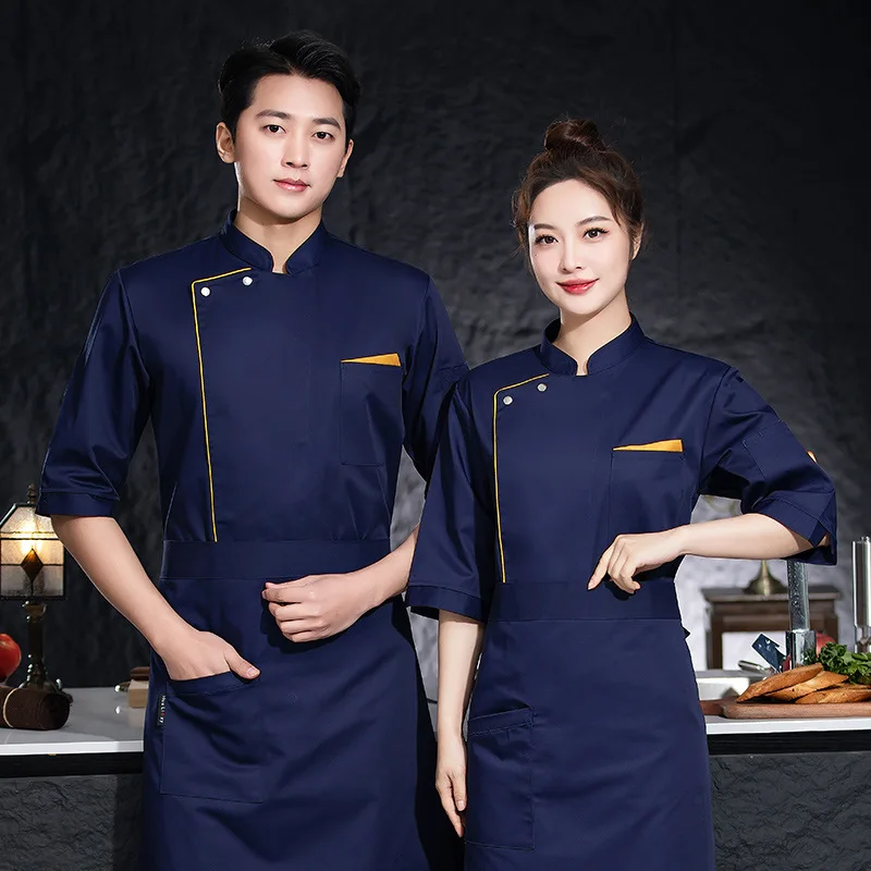 Chef-kokuniform met middellange mouwen Chef-kokkleding met driekwartmouwen Restaurant Hotel Kantine Keuken Hot Pot Restaurant Werknemeruniform