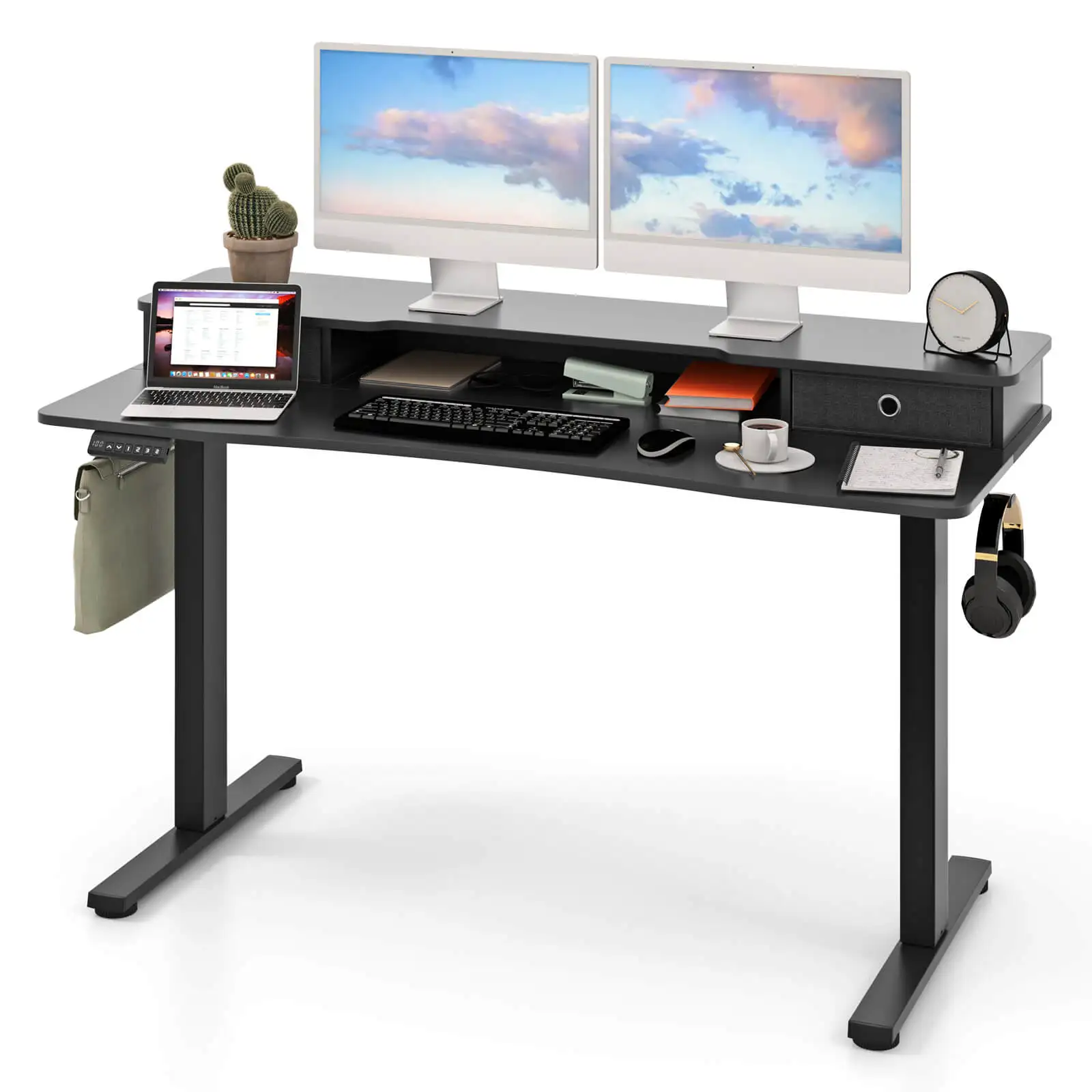 

55"x 24" Electric Standing Desk w/ 2 Drawers Monitor Stand Storage Shelf