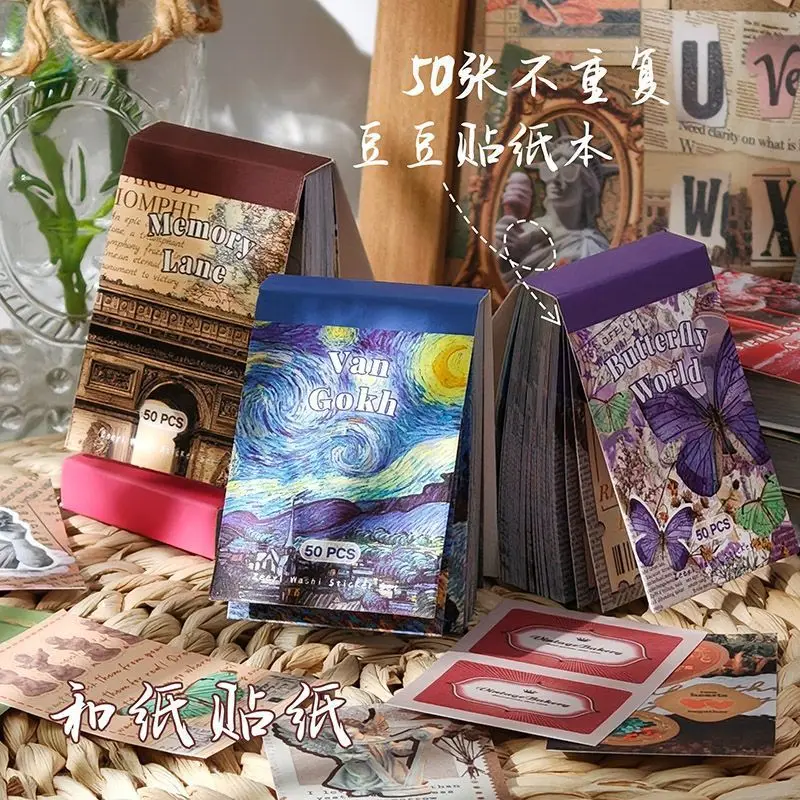 1 box Journal Diary Small Sticker Book Oil Painting Dot Stickers INS Supplies 50 Unique Designs Per Book kawaii stickers