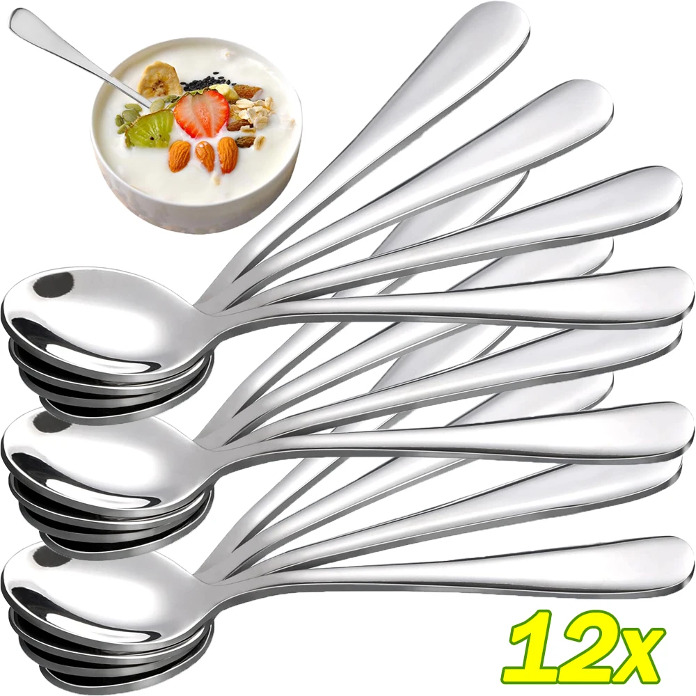 Silver Long Handle Stirring Dessert Spoons Stainless Steel Coffee Spoon Dessert Seasoning Tools Home Kitchen Accessories