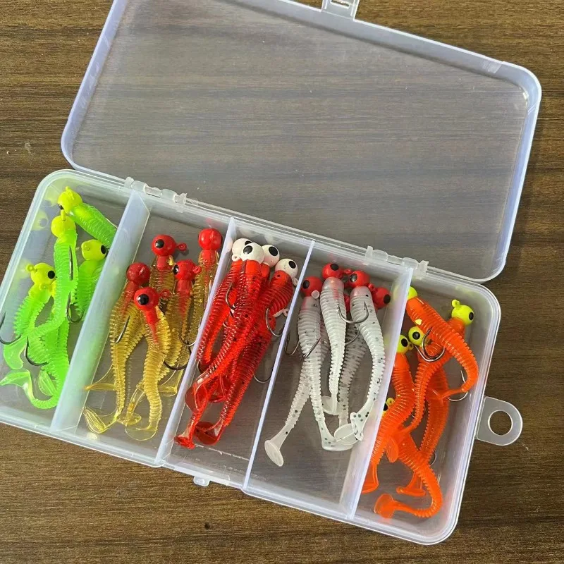 25 Road Ya Fish Bait Set Lead Head Hook T-Tail Combination Catfish Sea Bass Black Fish Bent Mouth Fishing Supplies Fishing Gear view 4