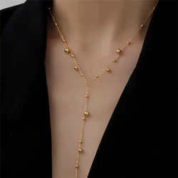 INS new 18K gold plated long fringe bead chain necklace gift Stainless steel round bead fringe hanging necklace