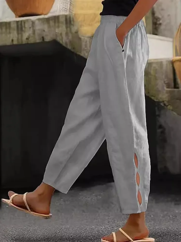 2025 calças de comprimento de cor sólida para mulheres primavera outono cintura alta moda calças casuais soltas pantalones de mujer streetwear