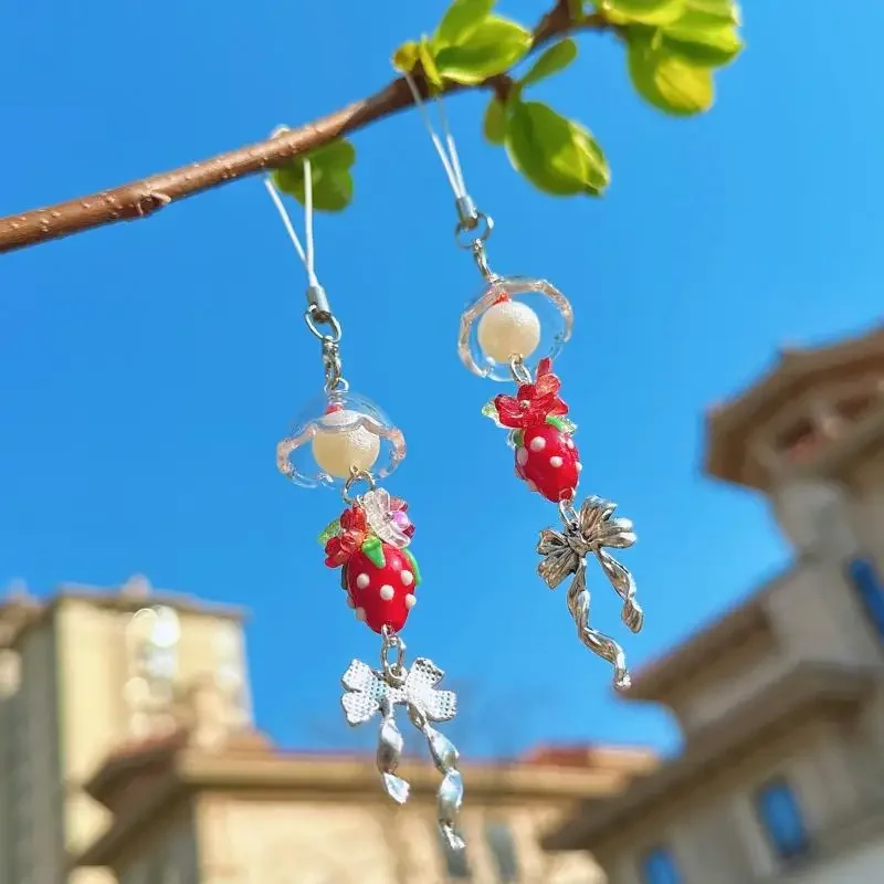 الحلو Y2K الفراولة حبة الرياح الرنين سلسلة الهاتف جراب هاتف الهاتف سحر قلادة حقيبة أنيقة قلادة الديكور المفاتيح