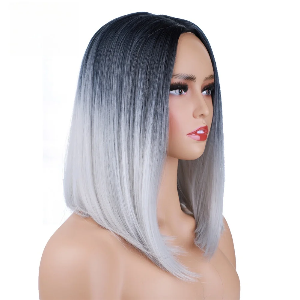 리디아 그레이 금발 버그 옹 브르 합성 가발 짧은 스트레이트 밥 가발 여성용 중간 부분 로리타 코스프레 헤어 내열성