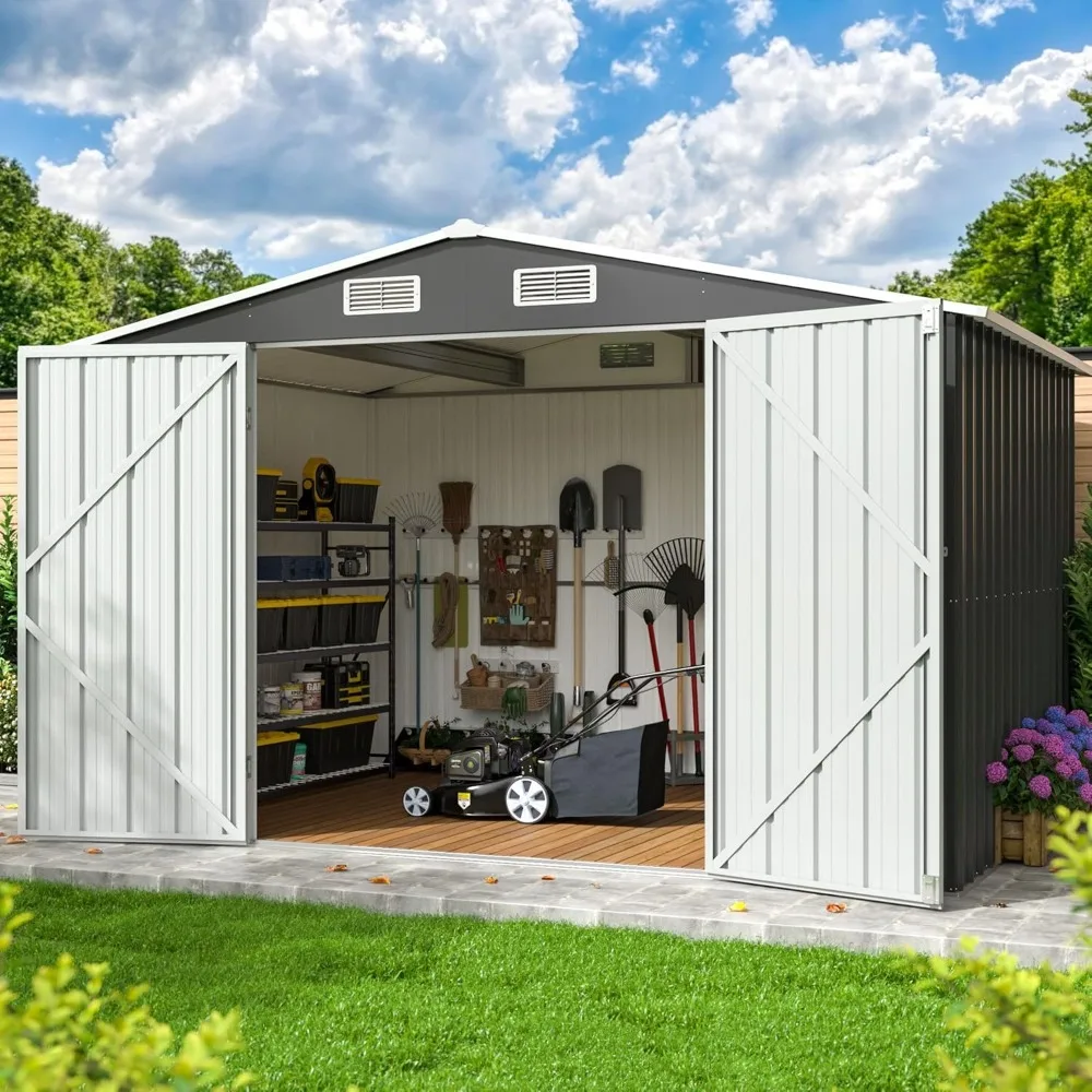 

10x8 FT Outdoor Storage Shed, Metal Garden Tool Shed with Updated Frame Structure and Lockable Doors, Ideal for Backyard Garden