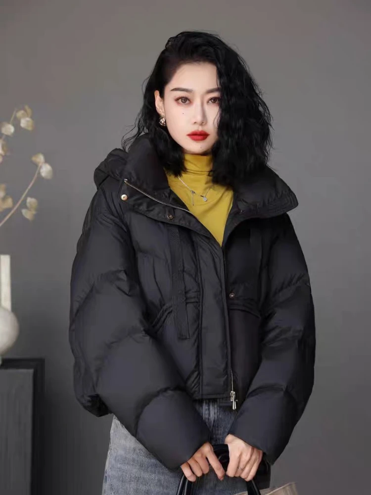 Winter New Down Jacket Women Casual Hooded Lightweight Solid Color Down Jacket White Duck Down Warm Loose Short Puffer Coat