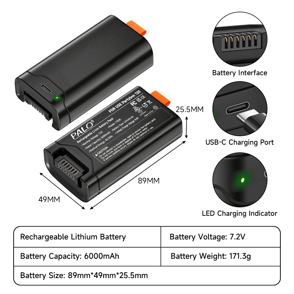 Batteria PALO per altoparlante portatile JBL Partybox Club 120 Batteria JBL 200 Batteria sostitutiva