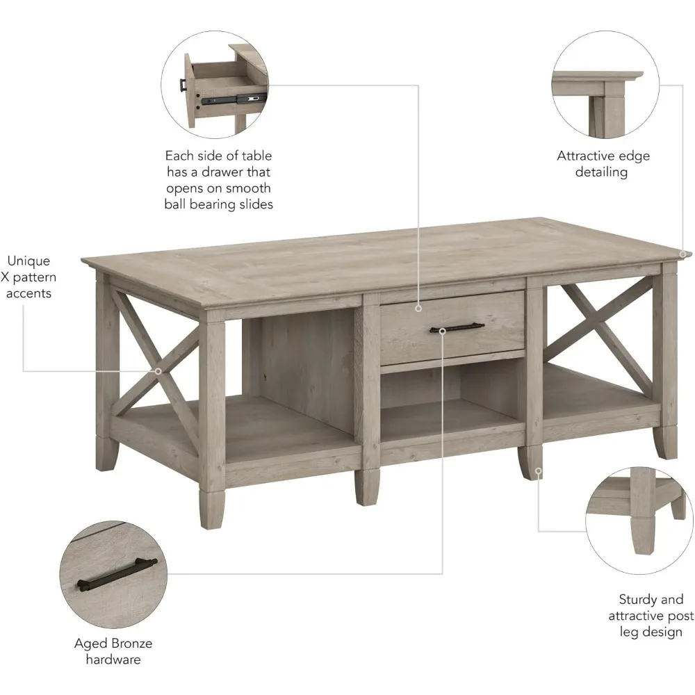 Bush Furniture Key West salontafel met opbergruimte in gewassen grijs