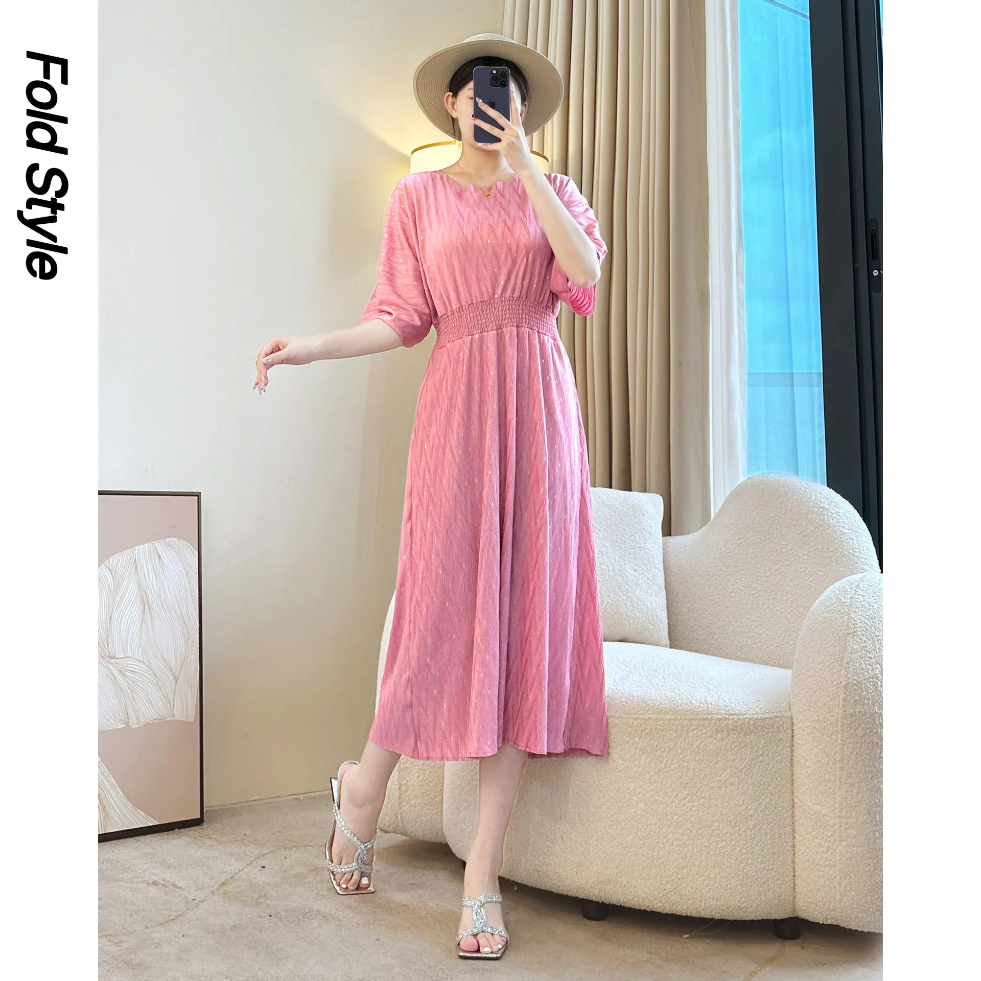 

Miyake 2023, новое летнее высококачественное платье, бронзовая свободная плиссированная темпераментная тонкая плиссированная юбка для женщин