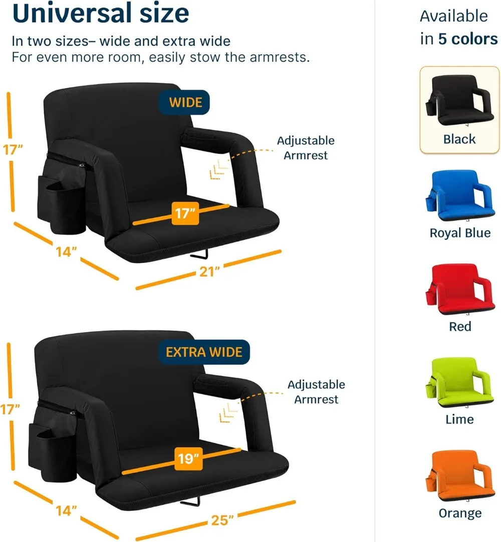 مقعد استاد محمول مع دعم للظهر - وسادة سميكة ومساند للذراعين وجيوب جانبية للمناسبات الرياضية #3