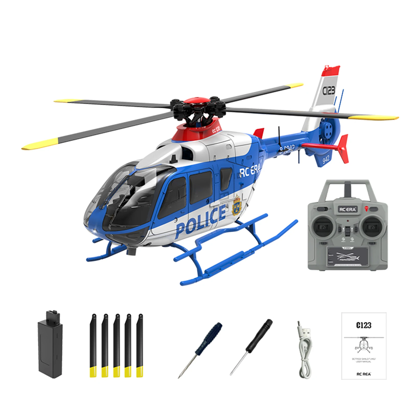 Helikopter RC C123 1/32, 6-kanałowy, dwu silnikowy bezszczotkowy, z bezpośrednim napędem, jednowirnikowy, bez stabilizatora, z optycznym systemem 3D, EC135