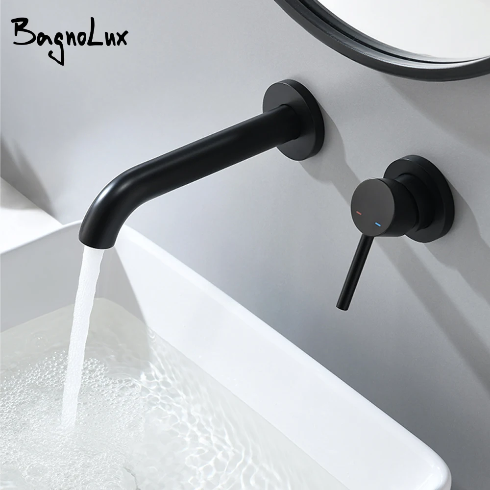 Matte Black Basin Faucet Embedded box Single Handle Hot And Cold Mixer Recessed Box Wall-Mounted Installation Bathroom Tap