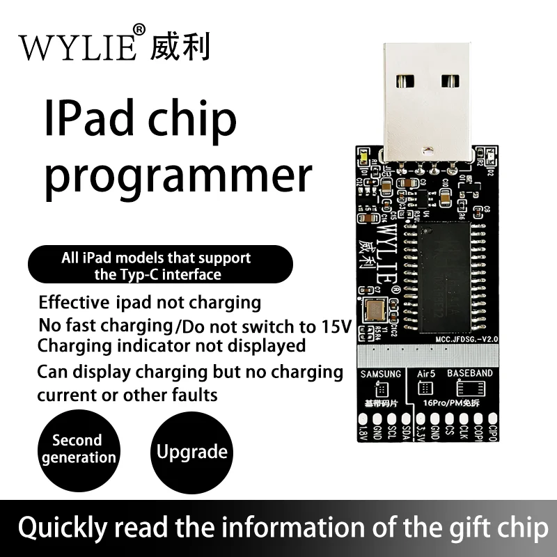 WYLIE iPad Chip Programmer, Type-C Charging Baseband Chip Read Write Tool, 2nd Gen Repair Board for iPad Not Charging Faults